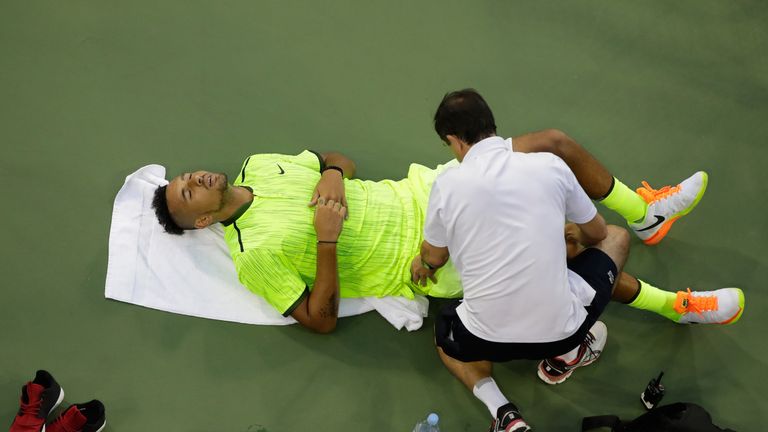 Nick Kyrgios had to have hip treatment during his first-round win