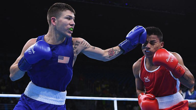 Hernandez of United States (Blue) compete in the Men's  Light-Flyweight