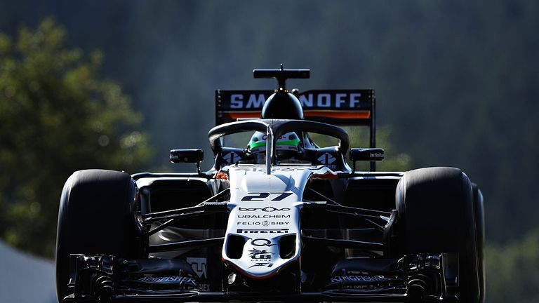 SPA, BELGIUM - AUGUST 26: Nico Hulkenberg of Germany driving the (27) Sahara Force India F1 Team VJM09 Mercedes PU106C Hybrid turbo fitted with the halo