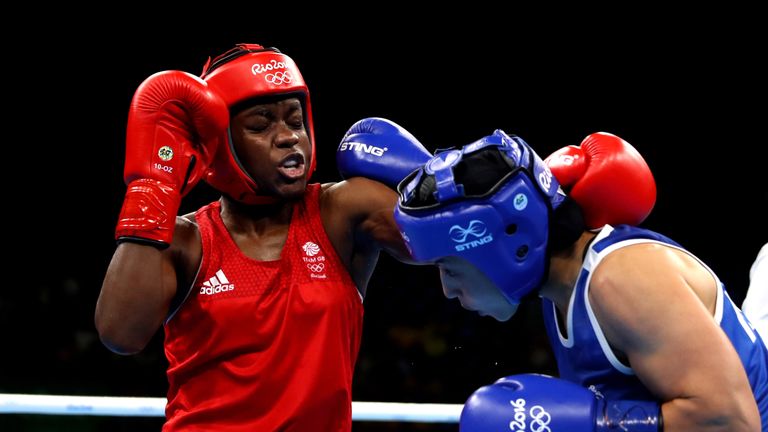RIO DE JANEIRO, BRAZIL - AUGUST 20:  Nicola Adams of Great Britain and Sarah Ourahmoune of France slig it out during the Women's Fly (48-51kg) Final Bout o