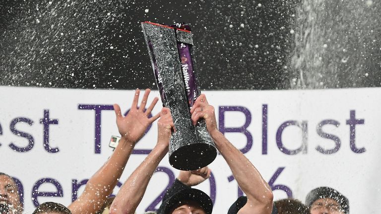 Northants skipper Alex Wakely lifts the NatWest T20 Blast trophy