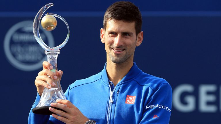 Novak Djokovic celebrates winning the Rogers Cup
