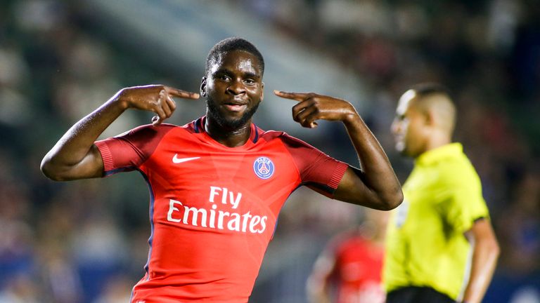 Paris Saint-Germain forward Odsonne Edouard celebrates his goal during their International Champions Cup (ICC) football game at StubHub Center in Carson, C