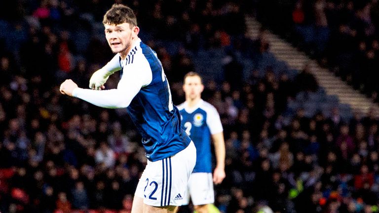Oliver Burke in action for Scotland against Norway in March