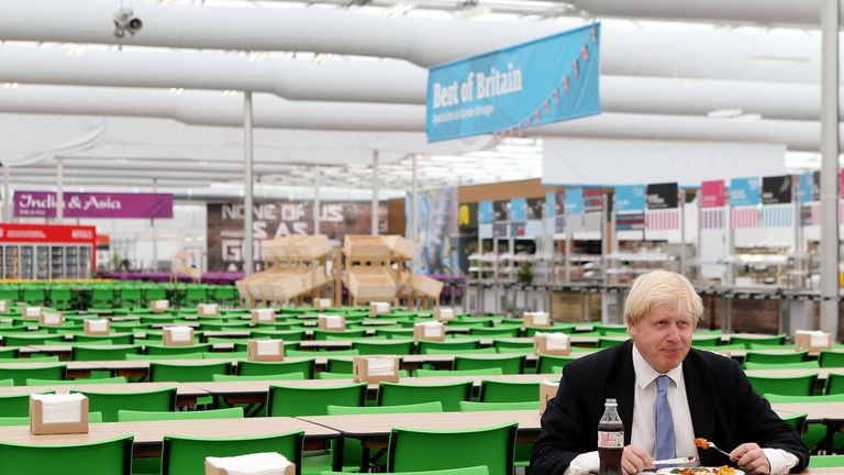 : Mayor of London Boris Johnson visits the Olympic Park and Olympic Village on July 12, 2012 