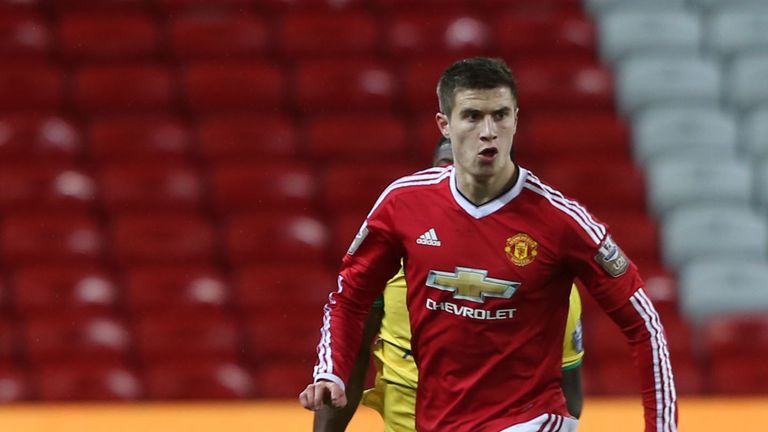 MANCHESTER, ENGLAND - FEBRUARY 08: Patrick McNair of Manchester United U21s in action during the U21 Premier League match between Manchester United U21s an