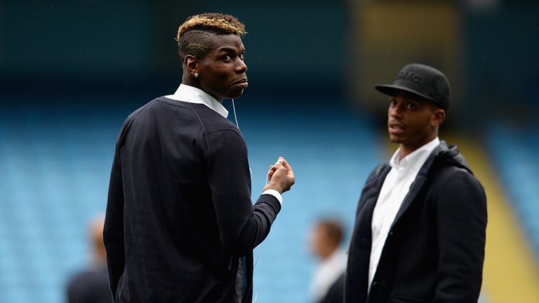 MANCHESTER, ENGLAND - SEPTEMBER 14:  Paul Pogba and Mario Lemina of Juventus during a walkaround the Etihad Stadium on September 14, 2015 in Manchester, Un