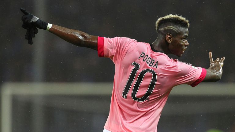 Paul Pogba of Juventus FC celebrates a victory at the end of the Serie A match between UC Sampdoria and Juventus FC