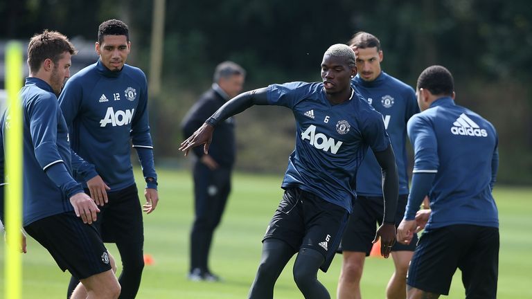 during a first team training session at Aon Training Complex on August 12, 2016 in Manchester, England.