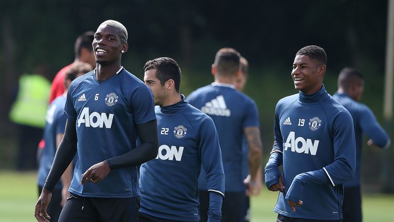 during a first team training session at Aon Training Complex on August 12, 2016 in Manchester, England.