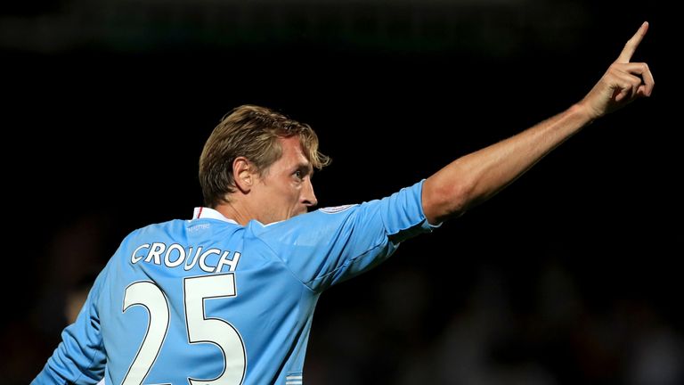 Stoke City's Peter Crouch celebrates scoring his side's third goal of the game during the EFL Cup, Second Round match at the Lamex Stadium, Stevenage.