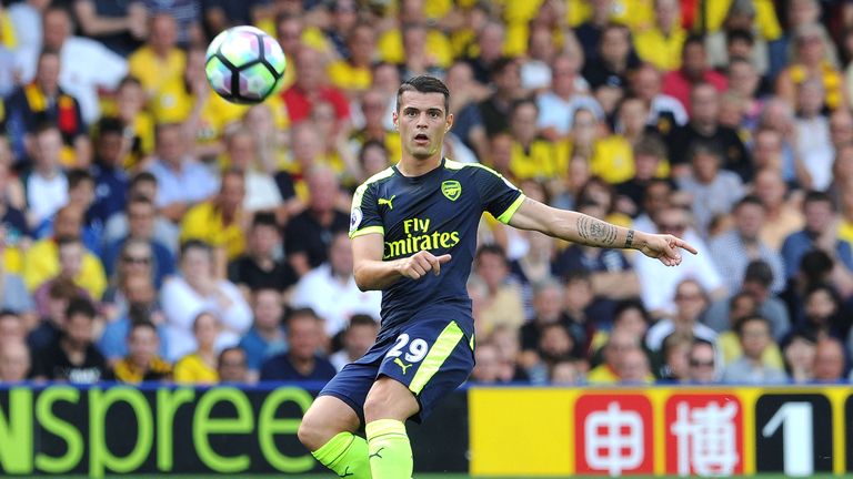 Granit Xhaka in action at Vicarage Road