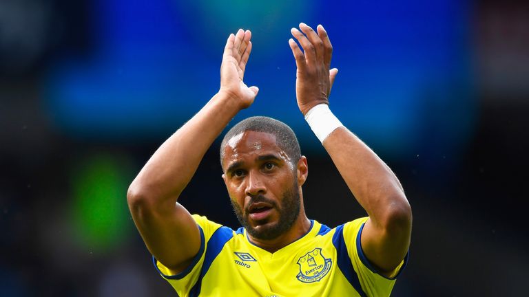 Ashley Williams of Everton applauds the fans at the final whistle
