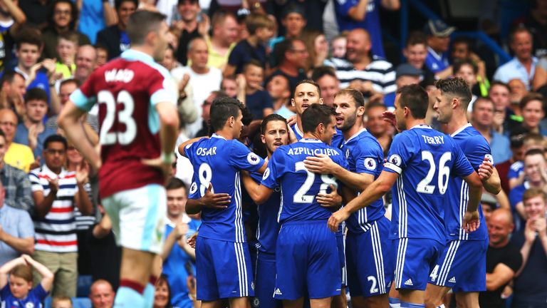 Eden Hazard celebrates with his Chelsea team-mates after scoring the opening goal