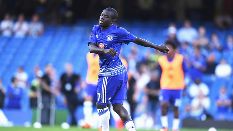 N'Golo Kante warms up prior to kick-off