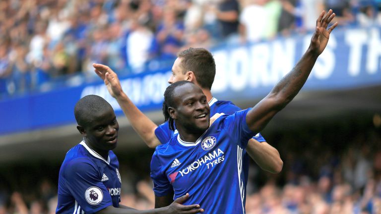 Victor Moses celebrates with his Chelsea team-mates