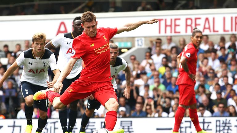 James Milner scores from the penalty spot at White Hart Lane