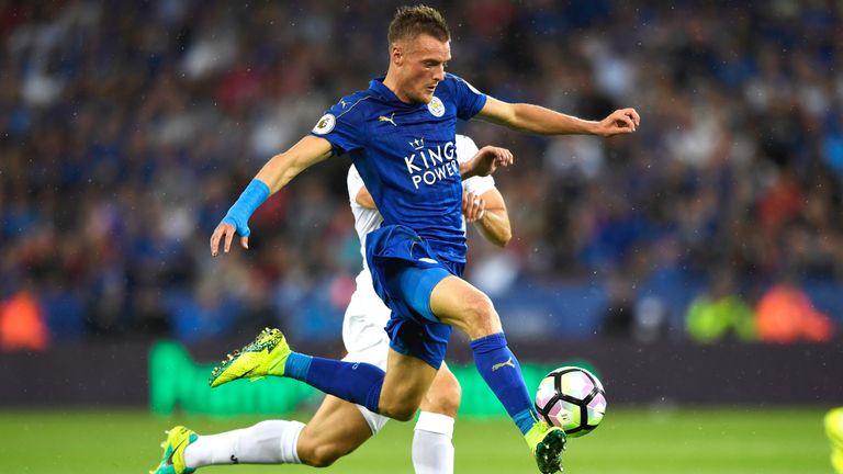 Jamie Vardy in action at the King Power Stadium