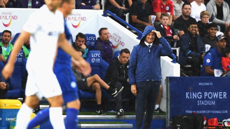 Claudio Ranieri looks on during the Premier League match between Leicester City and Swansea City