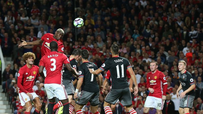 Paul Pogba directs a header towards goal