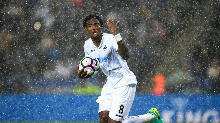 Leroy Fer celebrates scoring for Swansea City