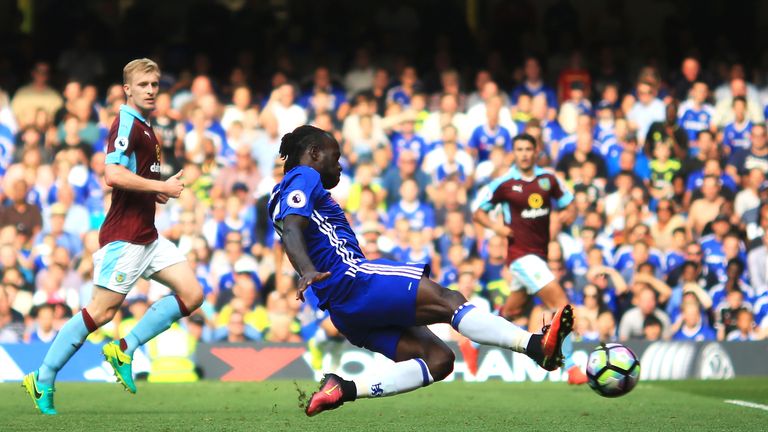 Victor Moses scores his sides third goal at Stamford Br