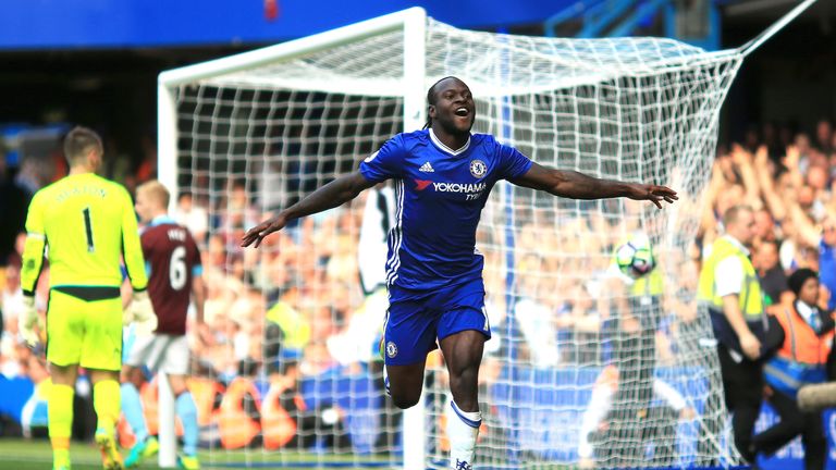 Victor Moses celebrates after scoring Chelsea's third goal of the game