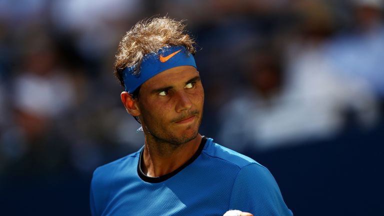 NEW YORK, NY - AUGUST 29:  Rafael Nadal of Spain reacts during his first round Men's Singles match against Denis Istomin of Uzbekistan on Day One of the 20