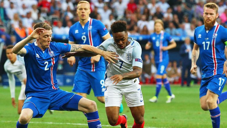England's Raheem Sterling struggles to break through the Iceland defence at Euro 2016