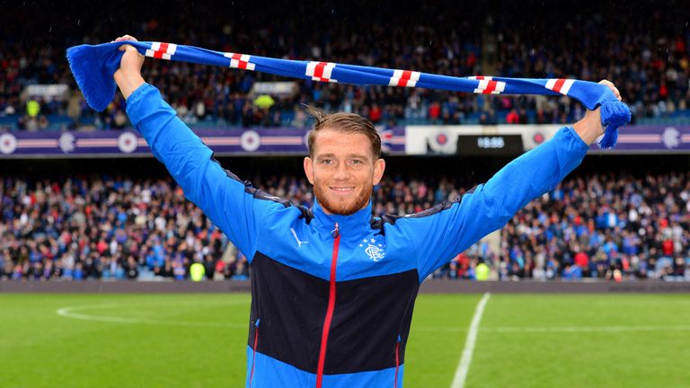 Rangers newest signing Joe Garner is paraded before the crowd at Ibrox