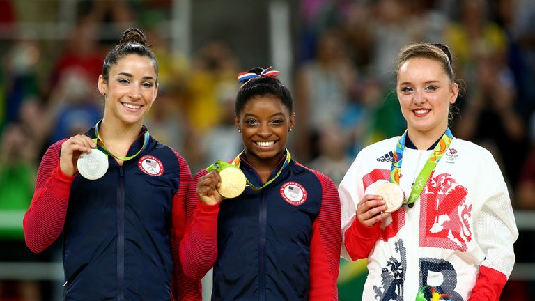 Amy Tinkler joined Alexandra Raisman and gold medalist Simone Biles on the podium