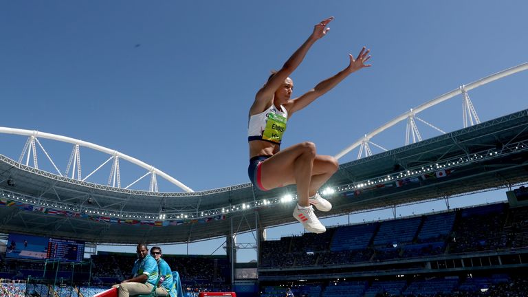 RIO DE JANEIRO, BRAZIL - AUGUST 13:  Jessica Ennis-Hill of Great Britain competes in the Women's Heptathlon Long Jump on Day 8 of the Rio 2016 Olympic Game