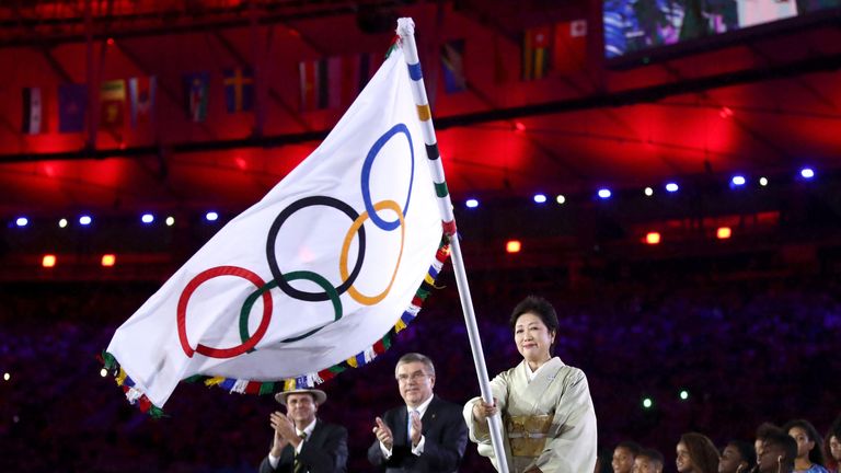 Governor of Tokyo Yuriko Koike takes part in the handover ceremony