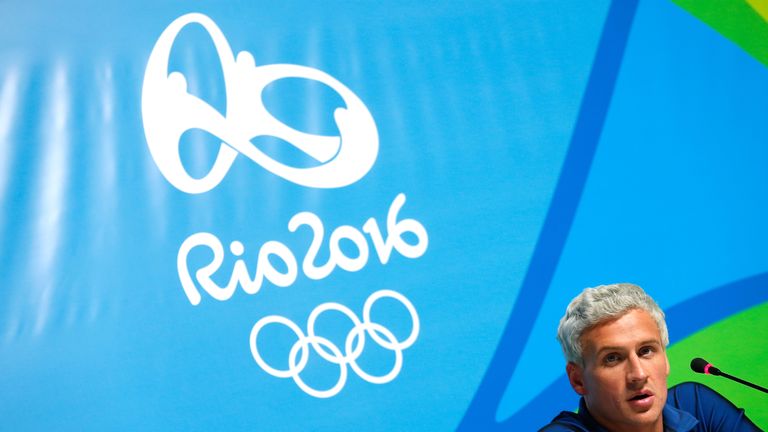 Ryan Lochte of the United States attends a press conference in Rio