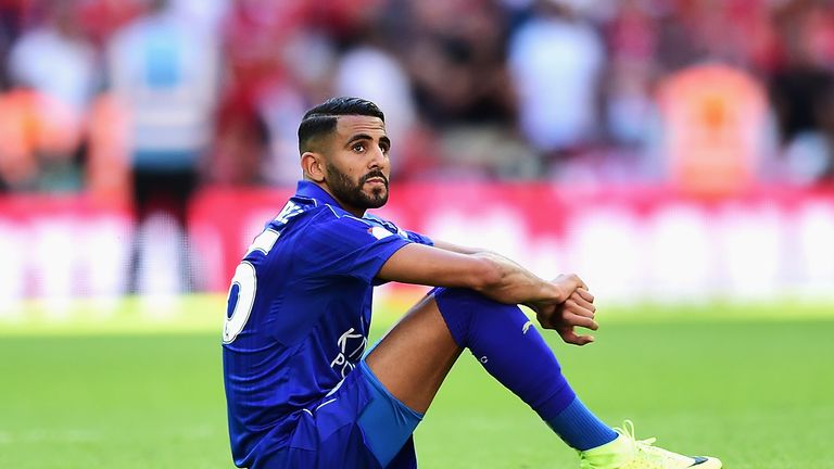 LONDON, ENGLAND - AUGUST 07: Riyad Mahrez of Leicester City show emotion after the final whistle during The FA Community Shield match between Leicester Cit