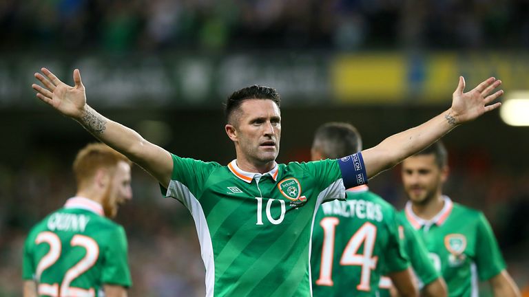 Republic of Ireland&#39;s Robbie Keane celebrates scoring his sides second goal of the match during the International Friendly at the Aviva Stadium, Dublin. PR