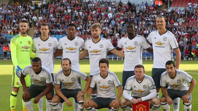 Ibrahimovic (top row, far right) and Rooney (front row, second right) are set to play together at Old Trafford for the first time against Everton