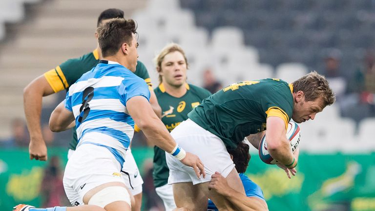 Springbok winger Ruan Combrinck attacks for South Africa
