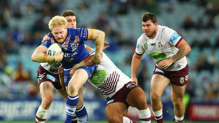 James Graham runs the ball against Manly Sea Eagles