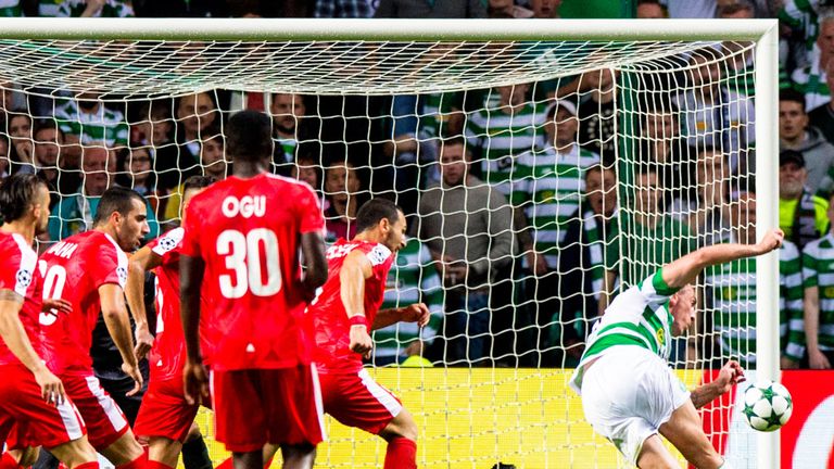 Scott Brown scores Celtic's fifth goal against Hapoel Be'er Sheva
