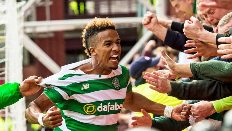 Scott Sinclair celebrates his match winner on his debut for Celtic