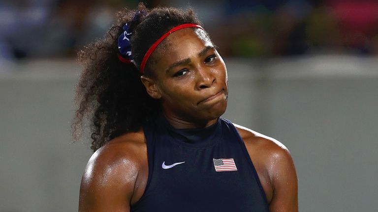 Serena Williams en route to defeat in the Rio 2016 Olympics