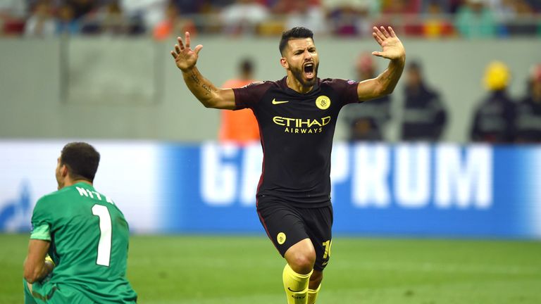 Sergio Aguero celebrates scoring Manchester City's second goal of the game