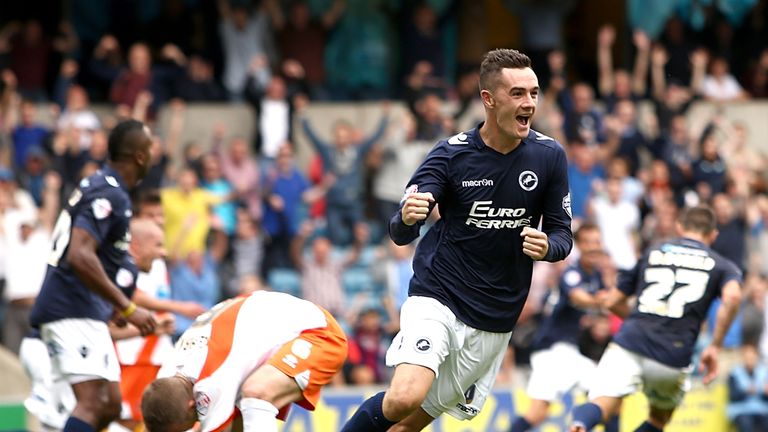 LONDON, ENGLAND - AUGUST 30:  Shaun Williams of Millwall celebrates after Scott McDonald scored to make it 1-0 during the Sky Bet Championship match betwee