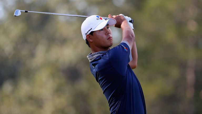 GREENSBORO, NC - AUGUST 20:  Si Woo Kim hits a tee shot on the 16th hole during the third round of the Wyndham Championship at Sedgefield Country Club on A