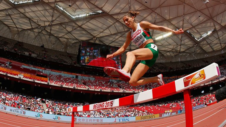 BEIJING, CHINA - AUGUST 24:  Silvia Danekova of Bulgaria competes in the Women's 3000 metres steeplechase heats during day three of the 15th IAAF World Ath