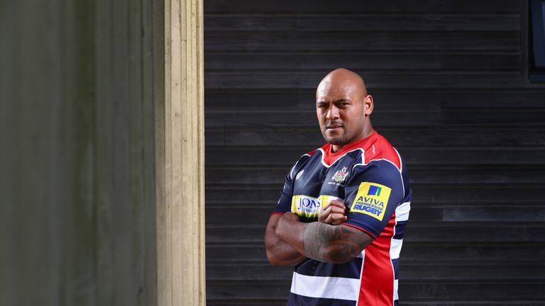 BRISTOL, ENGLAND - AUGUST 23:  Soane Tonga'uiha poses for a portrait during the Bristol Rugby squad photo call for the 2016-2017 Aviva Premiership Rugby se