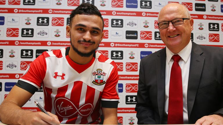 Sofiane Boufal signs for Southampton FC with Executive Director of Football Les Reed