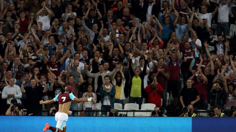 Sofiane Feghouli celebrates with the West Ham fans
