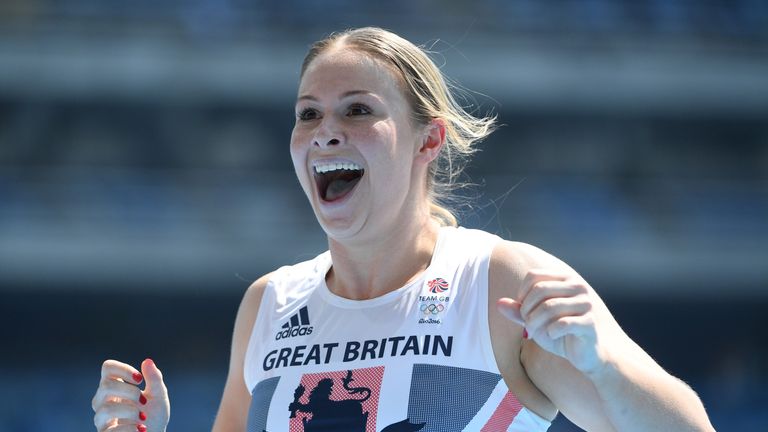 Hitchon reacts to finished third and winning Britain's first hammer medal since the 1924 Olympics in Paris